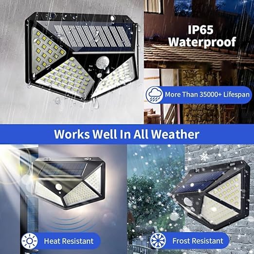 Solar Wall Lamp with Motion Sensing – 600lm, 100 LEDs Outdoor Light | 3 Modes