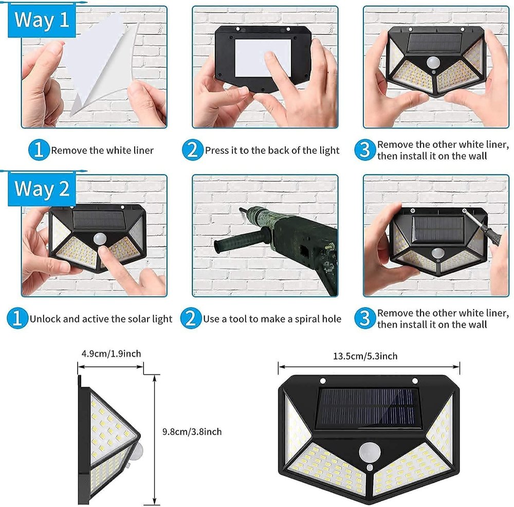 Solar Wall Lamp with Motion Sensing – 600lm, 100 LEDs Outdoor Light | 3 Modes